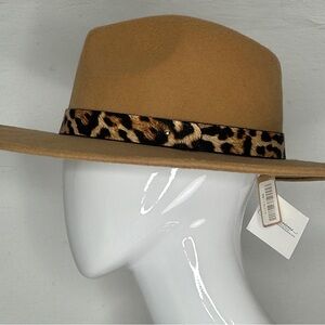 Women's Hat Tan with Animal Print Trim Western Fedora Impressions New